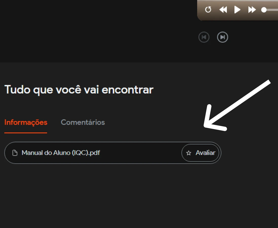 Área de materiais abaixo do vídeo