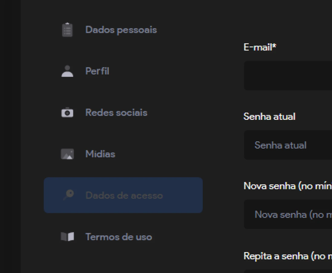 Configurações da conta